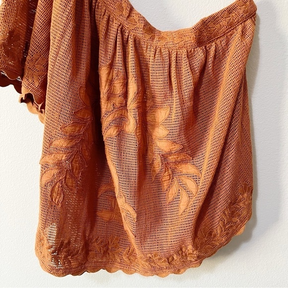 By Anthropologie One-Shoulder Short Sleeve Lace Top Cedar Rust Size Small NEW - Picture 5 of 10